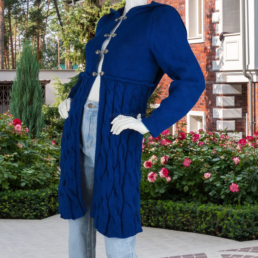 Indigo Cable Knit Hooded Sweater Dress Coat S